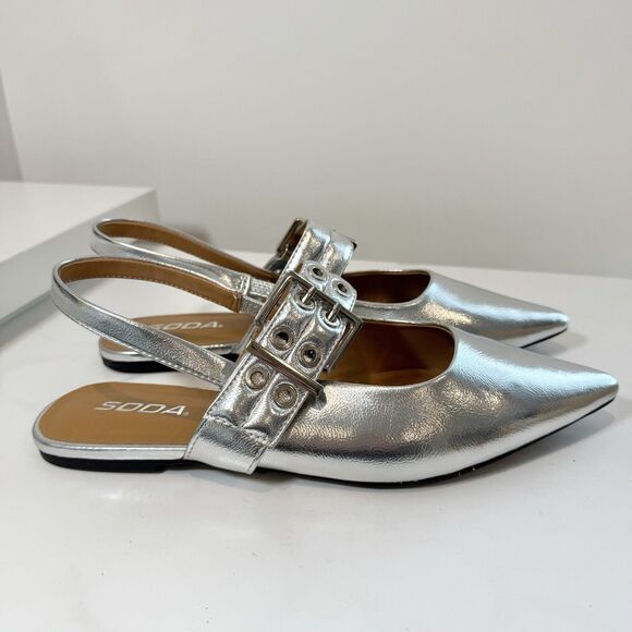 Soda Silver Flats with Buckle Detail - Picture 3 of 6